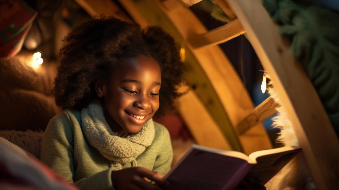 Fille noire qui lit un livre sur les cheveux crépus