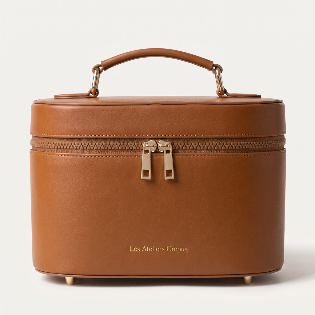 Vanity de Man Dol’ en cuir camel fermé, sur fond blanc